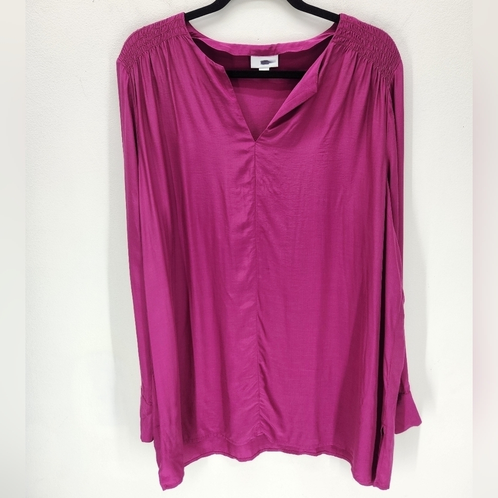 J Jill Smocked Split Neck Tunic Top Womens Large Pink Workwear Office - Picture 1 of 15